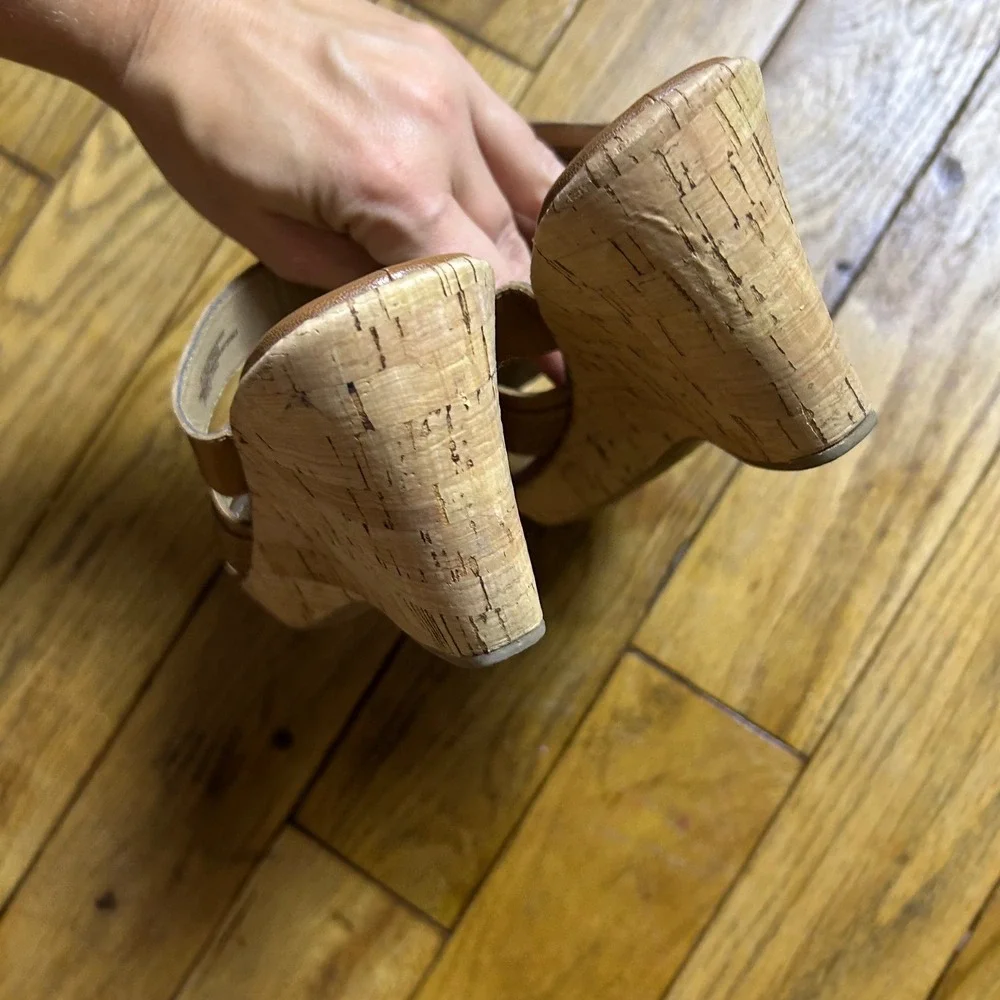 EuroSoft by Sofft Cassie Brown Leather Cork Wedge Sandals Womens 7M